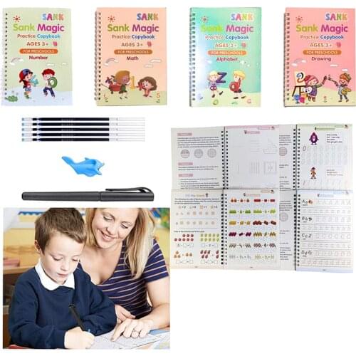 Montessori Education 4Books/Sets of Childrens Copybook Reusable Handwriting Practice Learn English Magic Stationery Calligraphy