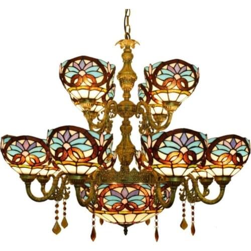 Baroque Vintage Chandeliers European Creative Tiffany Stained Glass 15 Lighting Living Room Dining Room Villa Large Chandelier