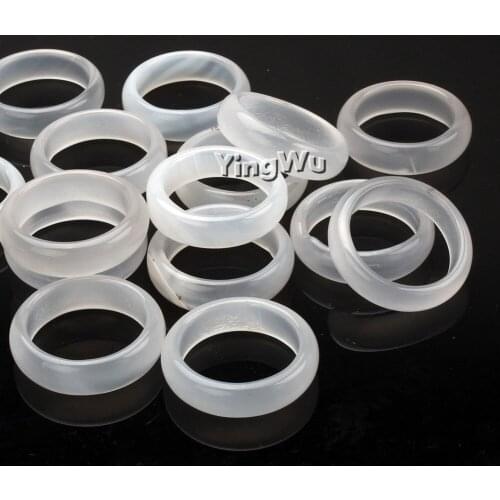Yingwu 50pcs Lot White Clear Agate Wedding Rings Simple Translucent Gem Stone Rings Smooth Round Natural Stone Rings