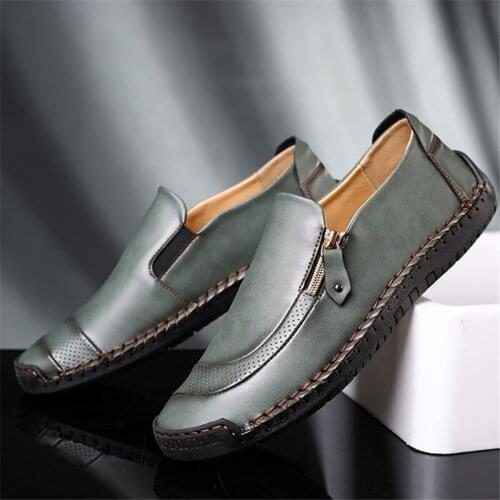 Yomior New 2020 Fashion Men Shoes Soft Leather Vintage Casual Loafers Spring Summer Breathable Flats Green Blue Driving Shoes