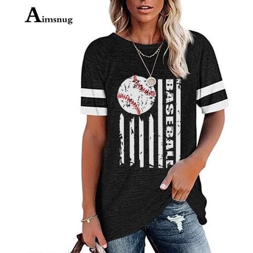 Women Fashion Baseball Print T-shirt Ladies Elegant Leisure Casual Female Tops Latest 2021 Summer Tees Shirt O-neck Pullovers
