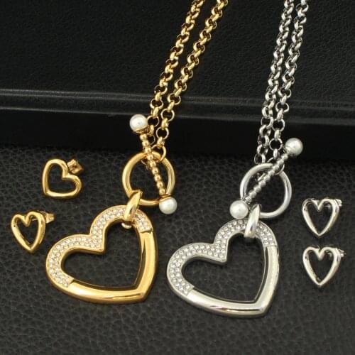 4 Styles Heart Silver Gold Color Necklace Stud Earrings Newest Hot Stainless Steel Jewelry Sets For Women Fashion SBJZBGCB