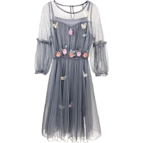 3 Colors Women Pink Sweet Japanese Cute Lace Dress Kawaii Floral Vintage Flowers Soft Sister Young Girl Full Sleeve Vestidos