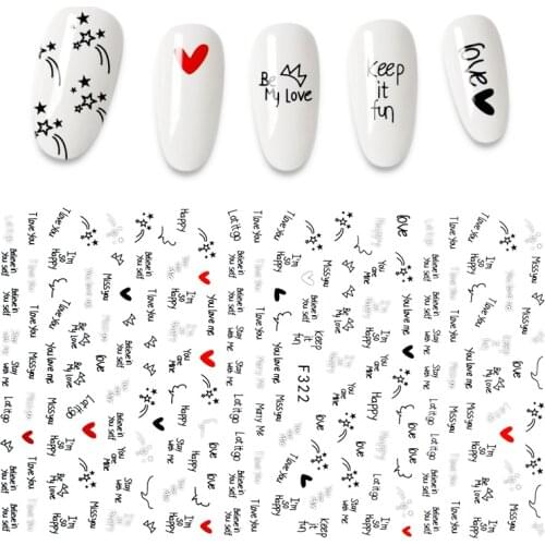 1Pc English Sentence Flowers Graffiti 3D Nail Stickers Happy Manicure Nail Art Decoration Decals