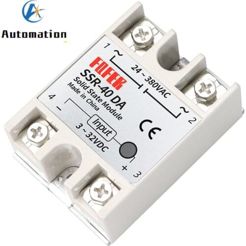 1pcs SSR-40DA 10DA 25DA 40DA 50DA 60DA 70DA 80DA 100DA Solid State Relay Module 3-32V DC Input 24-380VAC 10A-100A