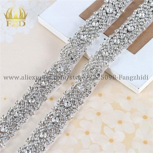 10yards) Wholesale 1 Yard Sliver Sewing On Crystal Beaded Iron On Bridal Sash and Belt Rhinestone Applique Trim