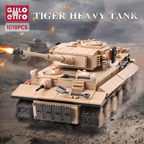 Gulo gulo 1018pcs WW2 Tiger Heavy Tank Building Blocks Tanks Bricks Set With Weapons Soldiers Model Kids DIY Toys Children Gifts