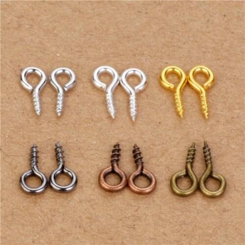 200pcs Gold Silver Rhodium Bronze Gunblack Mini Eye Pins Eyepins Hook Eyelet Screw Threaded Silver Hooks Jewelry Making Findings
