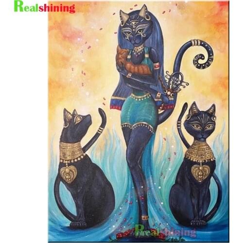 5D DIY Diamond Painting Egyptian Black Cat Lady Full Square Diamond Embroidery Rhinestone Picture Mosaic Sale Home Decor N2166