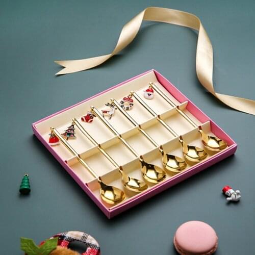 6 Pcs Christmas Spoon Stainless Steel Coffee Spoon Dessert Spoon Ice Cream Spoon Birthday Gift Party Gift Christmas Tableware