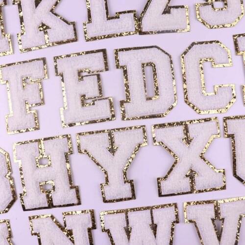 White English Letters Alphabet Towel Embroidered Chenille Patches Clothing T-shirt Jacket Sew On Accessory DIY Name Applique