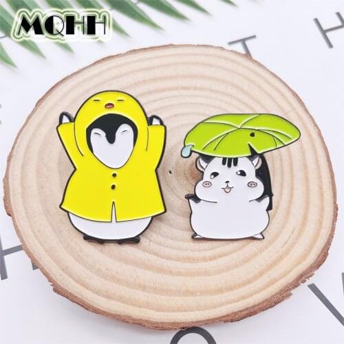 Cartoon Cute Yellow Characters Avatar Enamel Pins Lotus Leaf Umbrella Animal Brooch Alloy Badge Accessories Woman Jewelry Gift