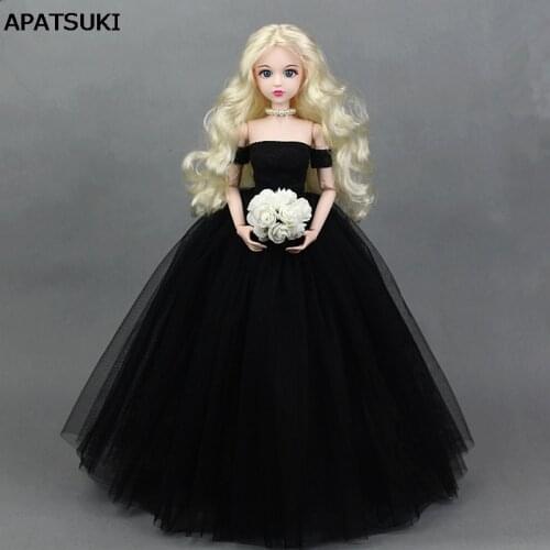 Black Little Dress & Veils Wedding Dress for 1/4 BJD Doll Clothes Evening Gown Party Clothes for 45-50cm XINYI Doll 1:4