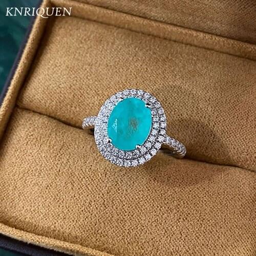 Vintage 100% 925 Sterling Silver 8*10MM Paraiba Tourmaline Gemstone Lab Diamond Rings for Women Wedding Party Fine Jewelry Gift