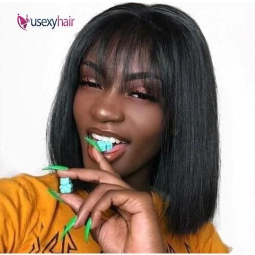 Short Bob Wigs Human Hair Brazilian Remy Bob Wig Natural Color Full Machine Made Human Hair Wigs With Bangs For Black Woman