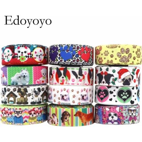 5 yards 7/8" (22mm) dog printed grosgrain ribbon cute animals ribbon hair accessories Y2020091802