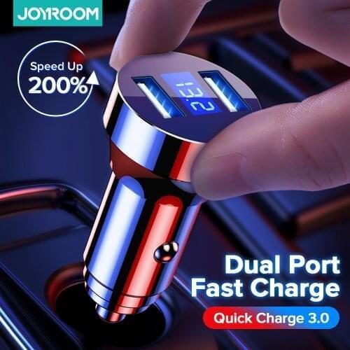 Joyroom USB Car Charger QC 4.0 24W Dual Port Fast Charging LED Car Phone Charger For iPhone 12 11 Pro Max XR XS X Xiaomi Huawei