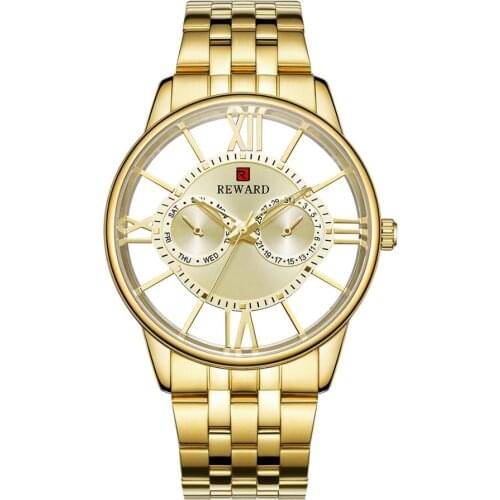 Reward multi-function sports quartz watch mens steel belt wristwatches