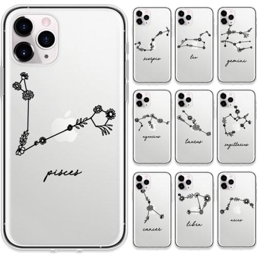 Simple Floral 12 Constellations Clear Phone Cases for IPhone 12 Mini Pro 7 8 Plus 11 Pro X XS MAX XR Soft TPU Cover Coque