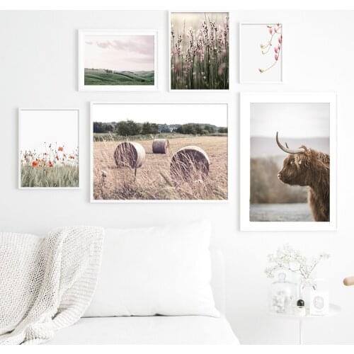 Yak Grassland Pink Flower Wall Art Canvas Painting Nordic Posters And Prints Wall Pictures For Living Room Home Wall Decoration