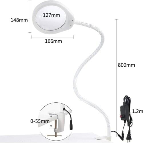 8X 10X 20X Desk LED Magnifying Glass Illuminated Magnifier Lamp Loupe Reading/Rework/Soldering 3X 5X 8X 10X Lengthen Arm