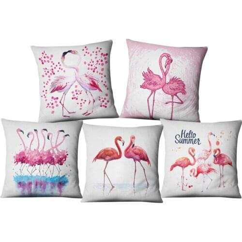 Watercolour Flamingo Printed Cushion Covers 45*45cm Cotton Linen Soft Pillow Cover for Wedding Birthday Party New Year Gifts