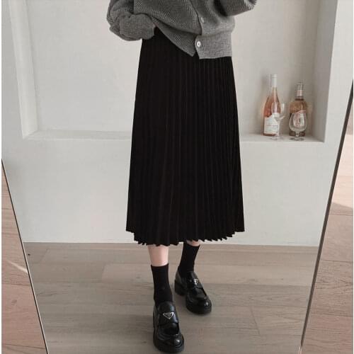 New A Line solid Women Skirts Pleated new Autumn Plus Size Skirt Female Vintage Suede Skirts Jupe Femme Faldas Mujer