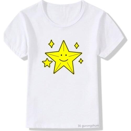 New Arrival 2021 T-shirt Boys and Girls Shiny Stars Cartoon Print Pattern T Shirt Summer Kids Clothes Unisex Short-sleeved Tops
