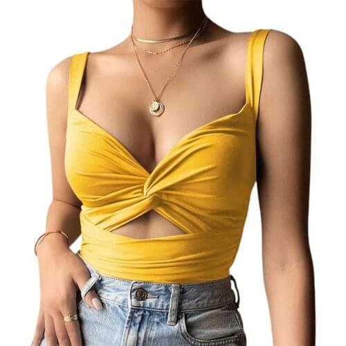 Sexy Women Vest V Neck Backless Solid Color Chest Knot Bandage Backless Camisole Blouse Summer Tops 2021