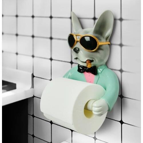 Tray Toilet Paper Holder Hygiene Resin Free Punch Hand Tissue Box Household Paper Towel Holder Reel Spool Device Dog Style