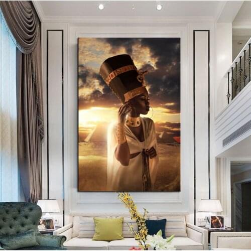 Portrait Wall Art Pictures Eygpt Queen Gold Black African Art Woman Oil Painting Prints Canvas for Living Room Home Decor