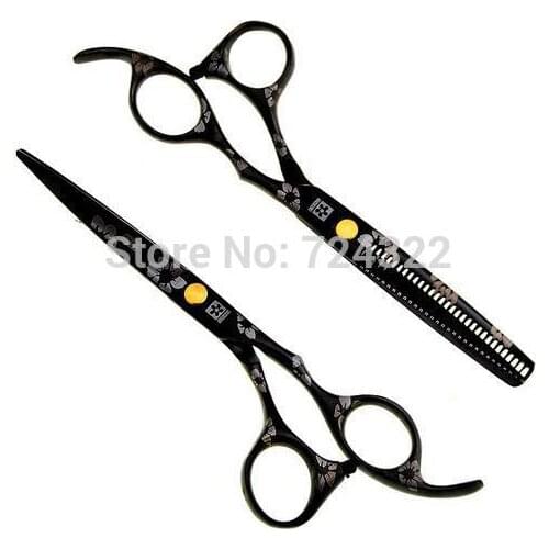Professional 6 & 5.5 inch 440c steel hairdressing scissors shears set barber hair cutting thinning scissors hair scissors black
