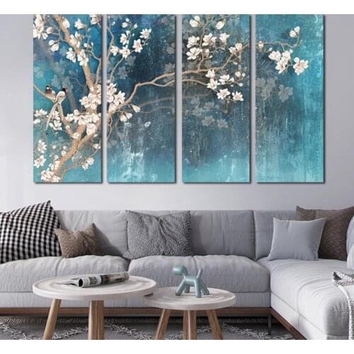 SELFLESSLY ART Blossoming Almond Flower Tree Oil Painting On Canvas Posters Wall Art Pictures For Living Room Home Decoration