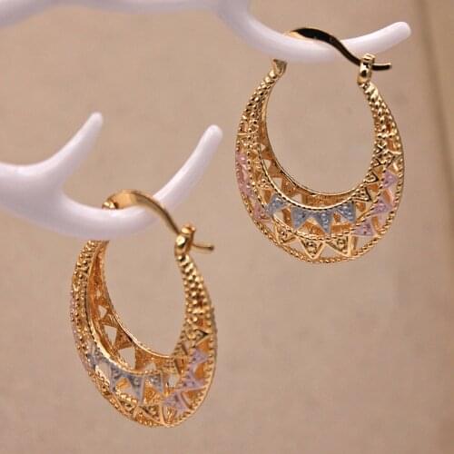 New Classic Trendy Hollow out Gold Earrings Copper Plated Round Eardrop For Women Girls Fashion Jewelry Accessories Wedding Gift