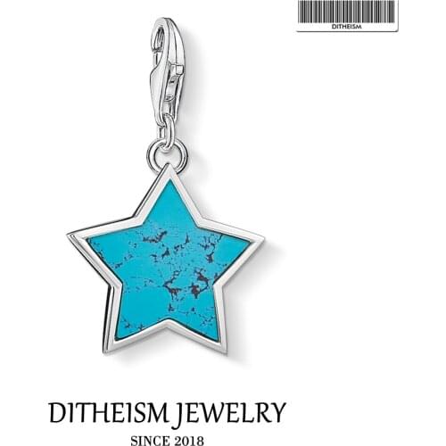 Blue Star Charms Pendant,2019 Europe Spring Jewelry 925 Sterling Silver Trendy Gift For Women Girls Fit Bracelet Necklace Bag