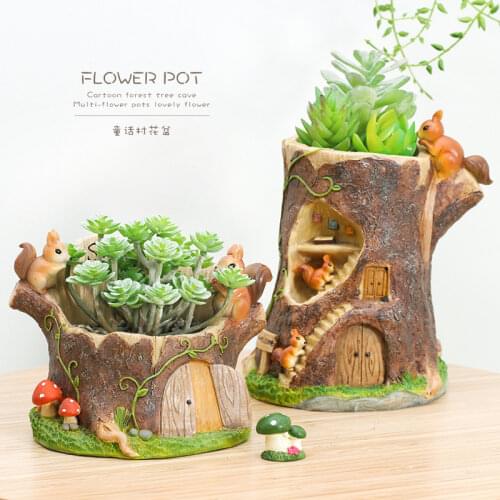 Lovely Animals, Tree Holes, Creative Fleshy Plants, Flowerpots, Landscapes, Potted Plants, Interior Decoration Gifts