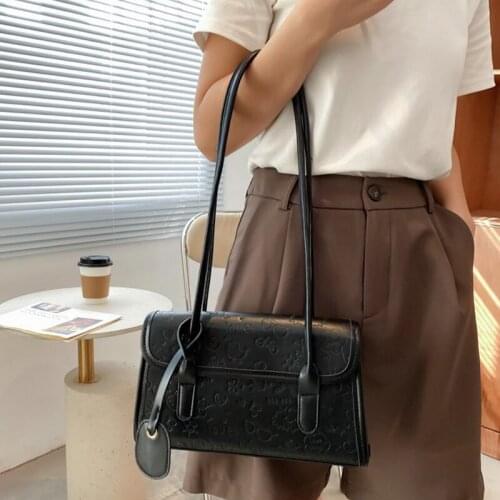 Brand Designer Solid Shoulder Bag Woman High Quality Pu Leather Square Womens Handbag 2021 New Cute Print Underarm Bag Women