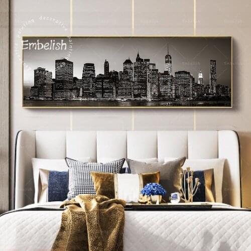 Embelish 1 Pieces Black And White New York City Night Landscape HD Print Canvas Oil Paintings For Living Room Wall Art Pictures