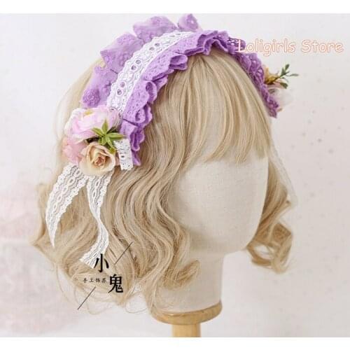 Hand-made Lolita Cute Bowknot Hairband KC Hairpin Purple Gorgeous Wedding Tea party Hair Clip Handmade Hair Ornaments Cosplay