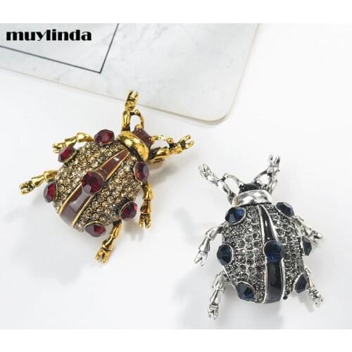 Muylind Beetle Rhinestone Pin Bug Brooch For Women Vintage Crystal Pins Accessories Brooches Broche Scarf Clip