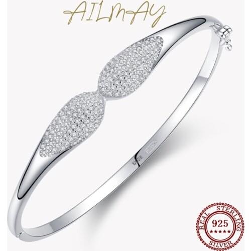 Ailmay Fashion 925 Sterling Silver Sparkling Clear Zircon CZ Bracelets For Women Classic Luxury Wedding Accessories Jewelry GIFT
