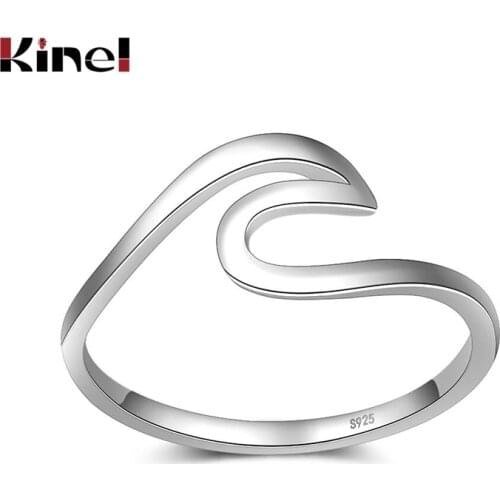 Kinel 925 Sterling Silver Ocean Wave Rings for Women Simple Female Finger Ring Wedding Bands Fashion Jewelry