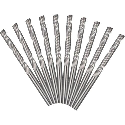 10pcs 1/8 Inch Solid Carbide Double Flute Spiral 17mm End Mill Set CNC Carbide Flat Nose End Mill for Cutting Wood Metal