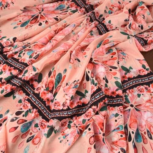 140CM Wide 14MM Print Orange Pink Silk Crepe De Chine Fabric for Summer Dress Blouse Skirt Shirt Pants H573