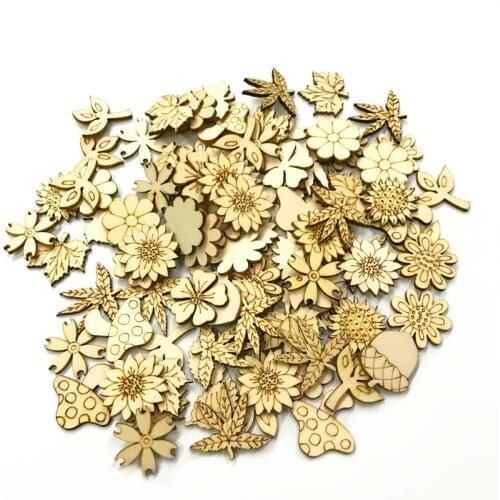 50pcs Flower Leaf Mixed Mix Size Assorted Merry Christmas Wooden Button Lot Craft Card Embellish