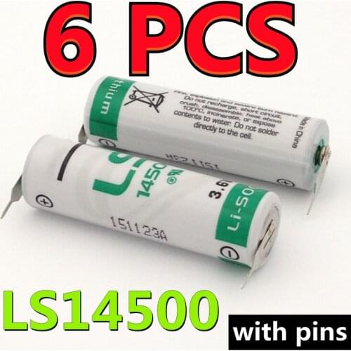 6PCS New Original For SAFT LS14500 AA 3.6V 2600mAh Thionyl Chloride Industrial Lithium Battery PLC Batteries With Pins