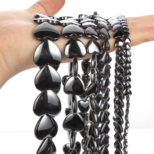 Natural Stone Beads Black Hematite Heart Shape Loose Spacer Beads for Jewelry Making Needlework Bracelets Charm Accessories DIY