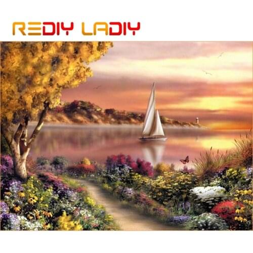 DIY Beaded Embroidery Sailboat Sunset Scenery Needlework High Quality Beads Partial Crystal Beaded Cross Stitch Hobby & Crafts