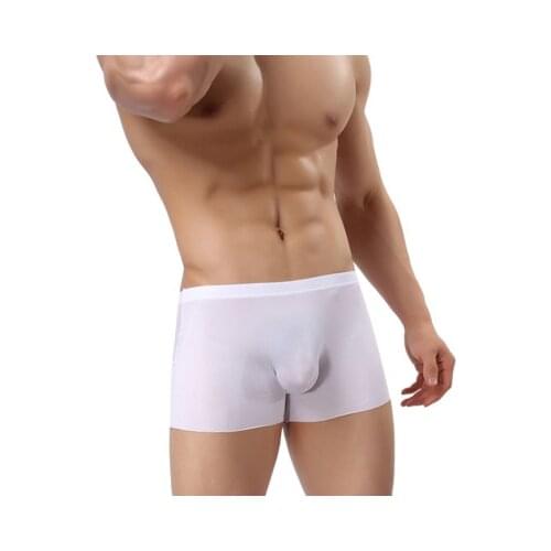 Mens Ice Silk Boxer Shorts European Size Pants One-piece Flat-leg Pants Transparent Sexy Mens Underwear Solid Color