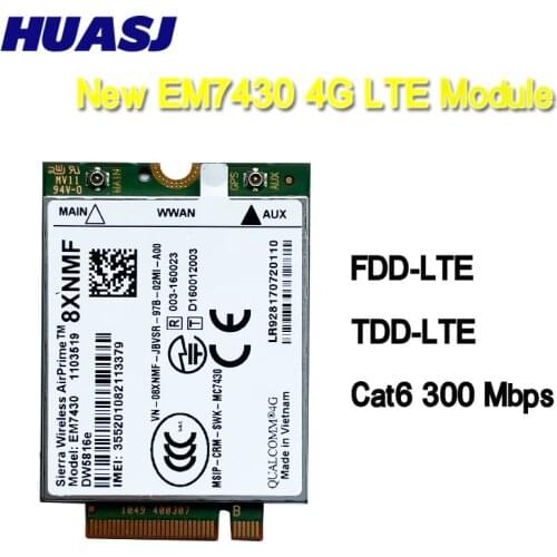 EM7430 DW5816e FDD-LTE TDD-LTE 4G Card for Dell Laptop 7280 7285 7290 7389 7390 7480 7490 E7470 Cat6 300M 4G module